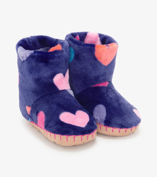 Baby Girls Hearts Fleece Slippers