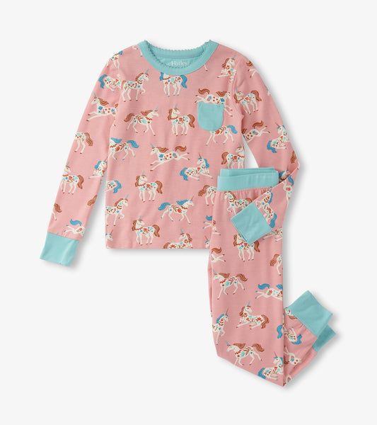 Girls Folksy Unicorns Bamboo Pajama Set