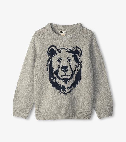 Boys Charcoal Bear Crew Neck Sweater