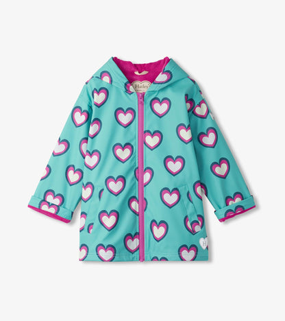 Girls Hearts Colour Changing Zip-Up Rain Jacket