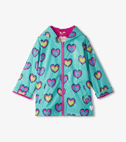 Girls Hearts Colour Changing Zip-Up Rain Jacket