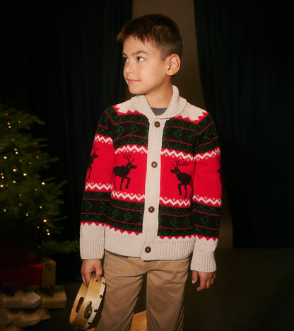 Boys Holiday Elks Shawl Collar Cardigan