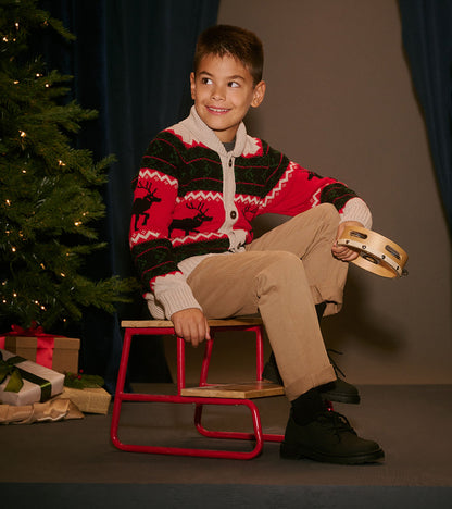 Boys Holiday Elks Shawl Collar Cardigan