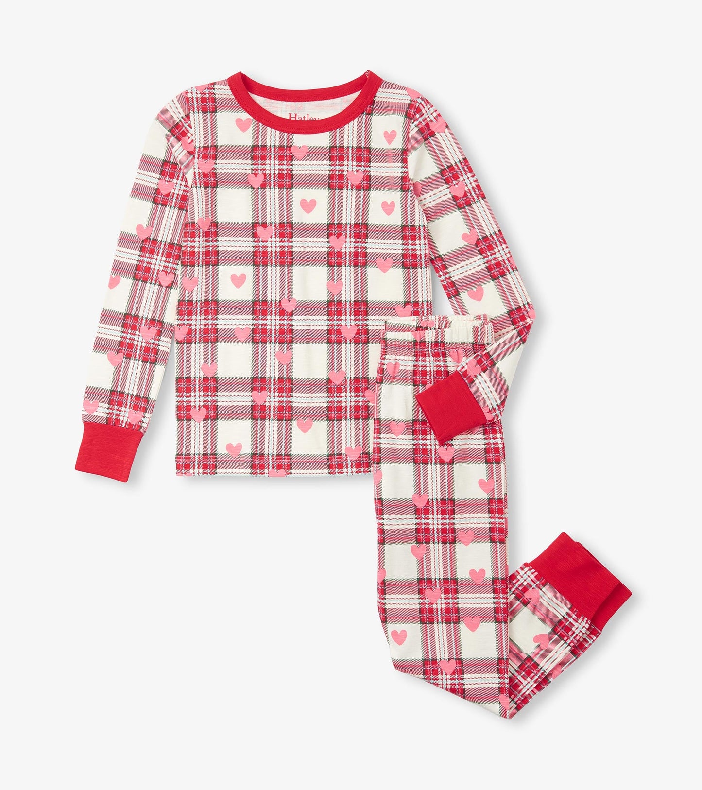 Girls Plaid Hearts Pajama Set