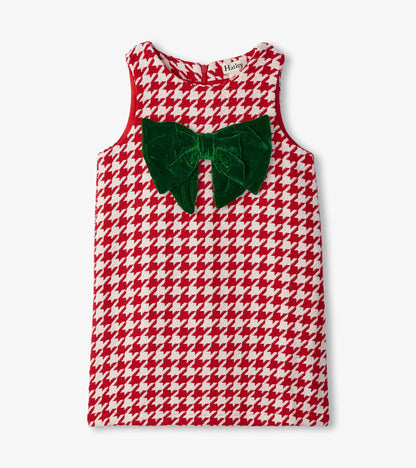 Girls Big Bow Houndstooth Dress