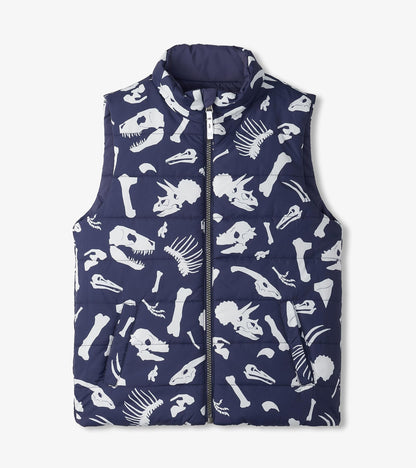 Boys Dino Fossils Reversible Quilted Vest