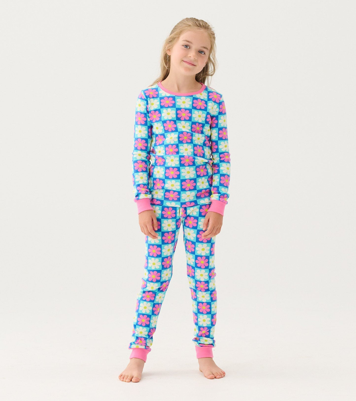 Girls Checkered Daisies Organic Cotton Pajama Set