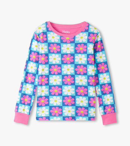 Girls Checkered Daisies Organic Cotton Pajama Set