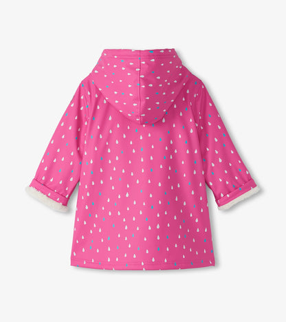 Girls Tiny Dots Sherpa Lined Button-Up Rain Jacket