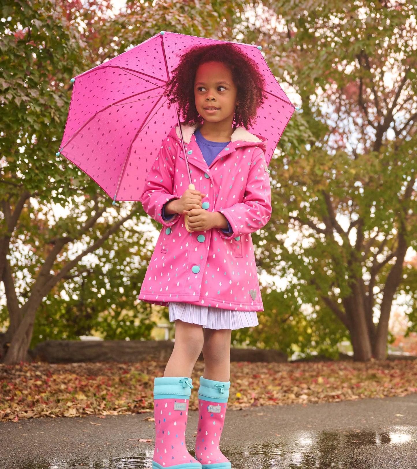 Girls Tiny Dots Sherpa Lined Button-Up Rain Jacket