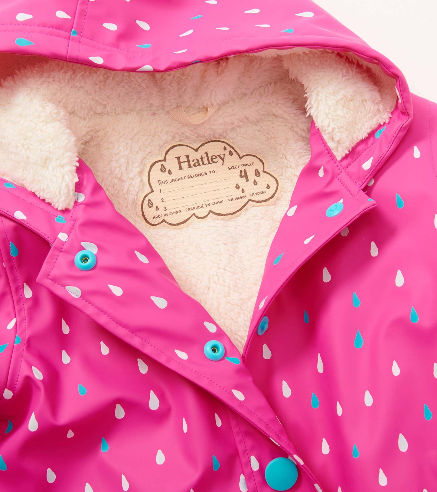 Girls Tiny Dots Sherpa Lined Button-Up Rain Jacket