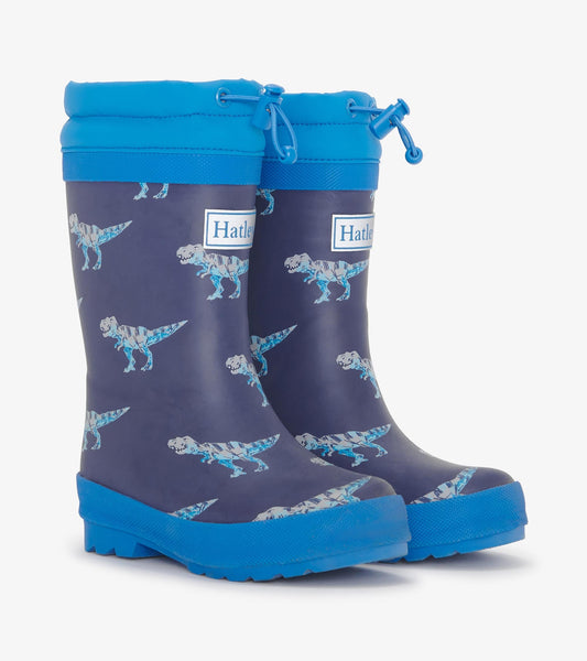 Boys T-Rex Attack Sherpa Lined Rain Boots