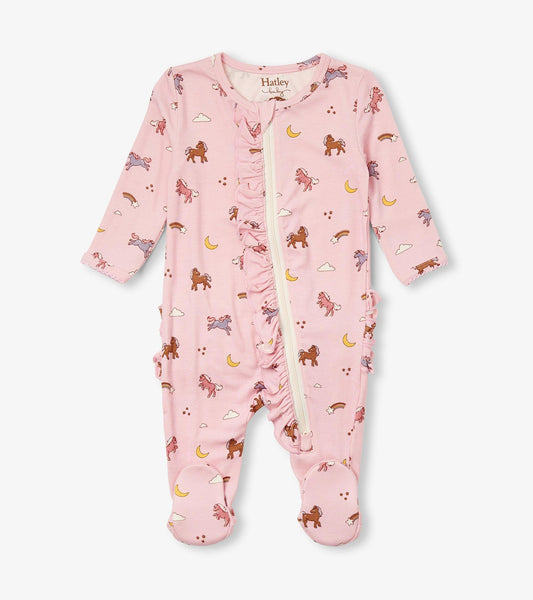 Baby Girls Whimsical Ponies Ruffle Bum Bamboo Sleeper