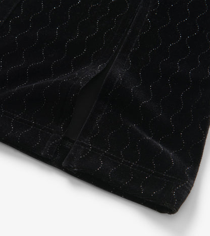 Black velour flared pants with a wavy sparkle pattern, suitable for girls, featuring a soft texture and comfortable fit.