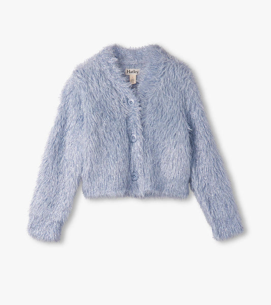 Girls Glitter Heart Blue Metallic Cardigan Hatley