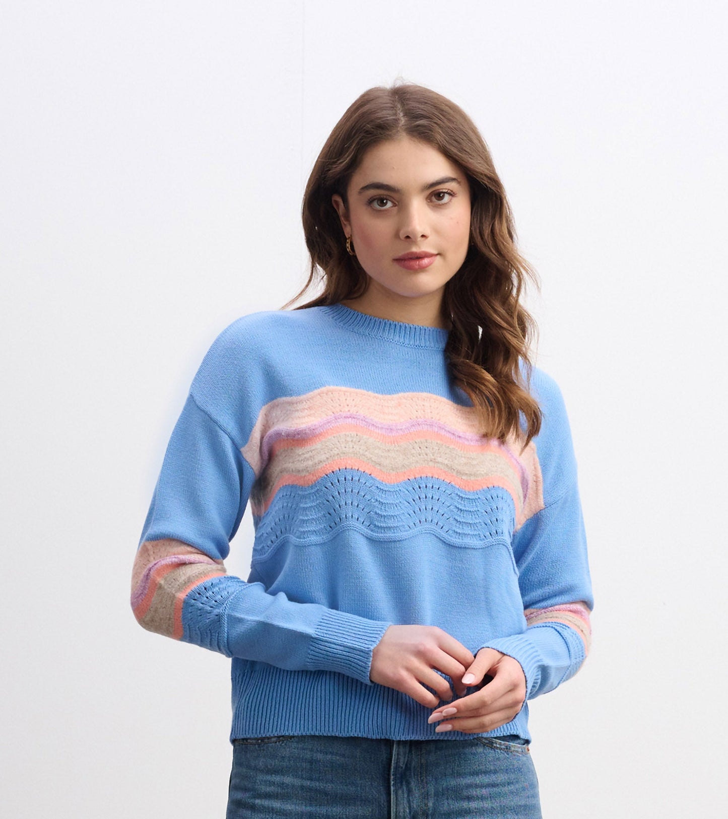 Pointelle Wave Jumper - Sky Blue Ripple