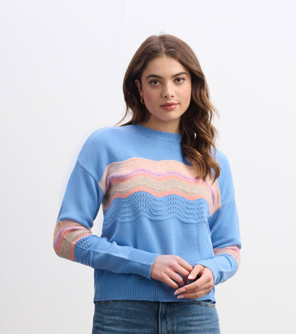 Pointelle Wave Jumper - Sky Blue Ripple