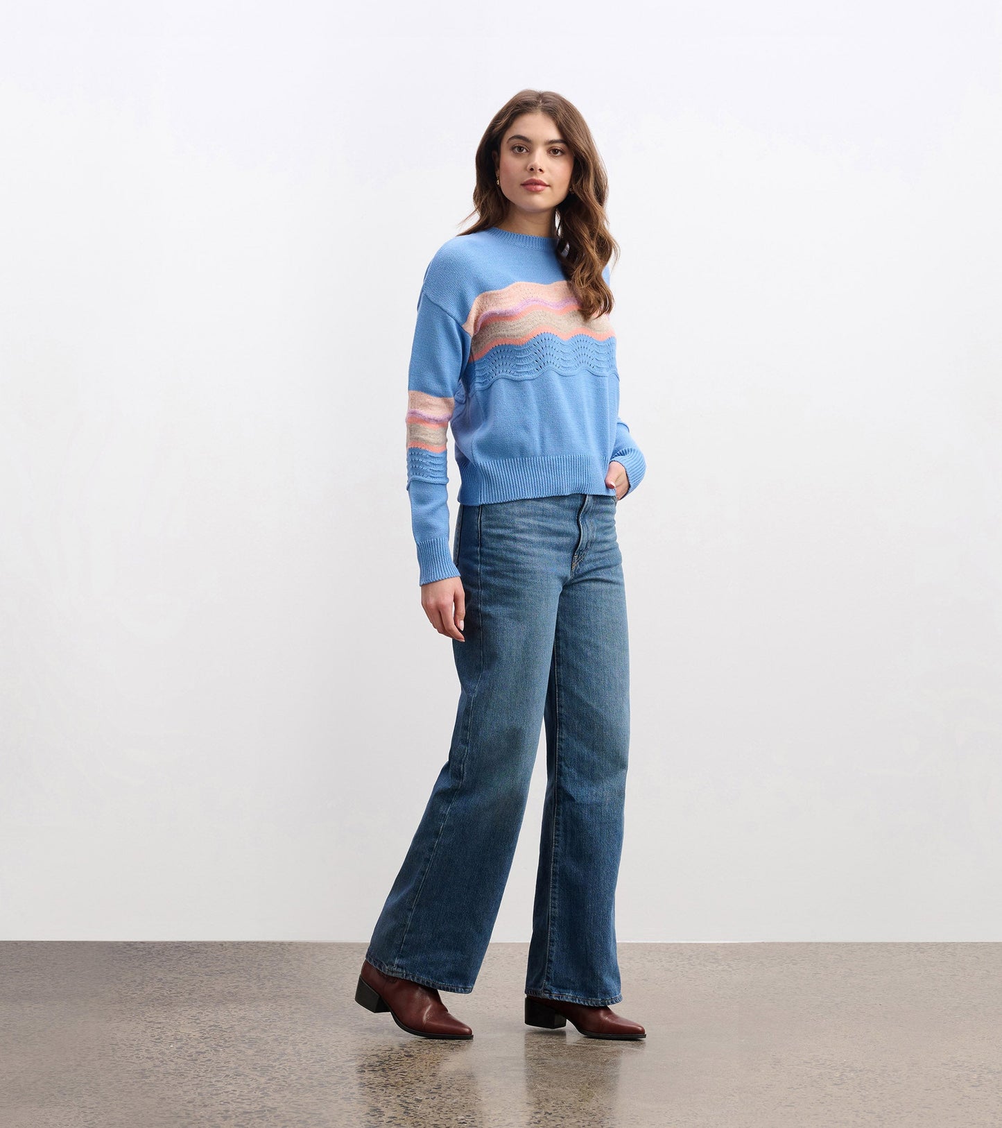 Pointelle Wave Jumper - Sky Blue Ripple