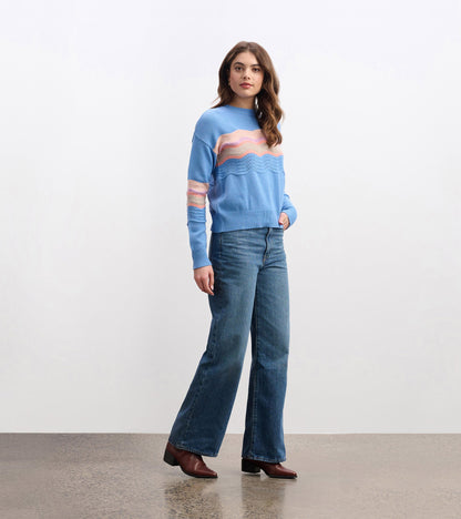 Pointelle Wave Jumper - Sky Blue Ripple