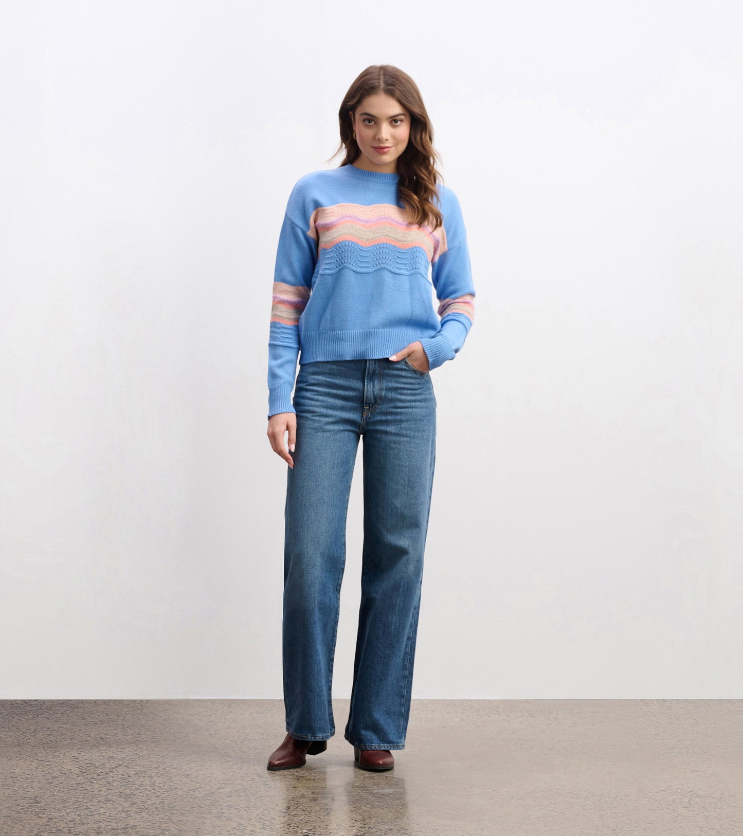 Pointelle Wave Jumper - Sky Blue Ripple