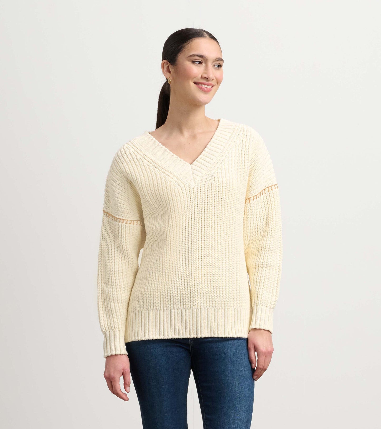 V-Neck Slouchy Jumper - Cream
