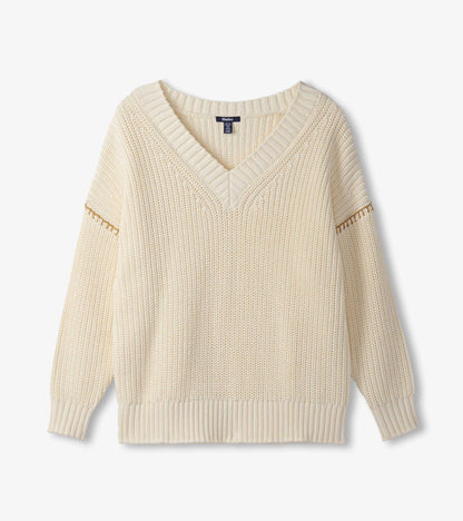 V-Neck Slouchy Jumper - Cream