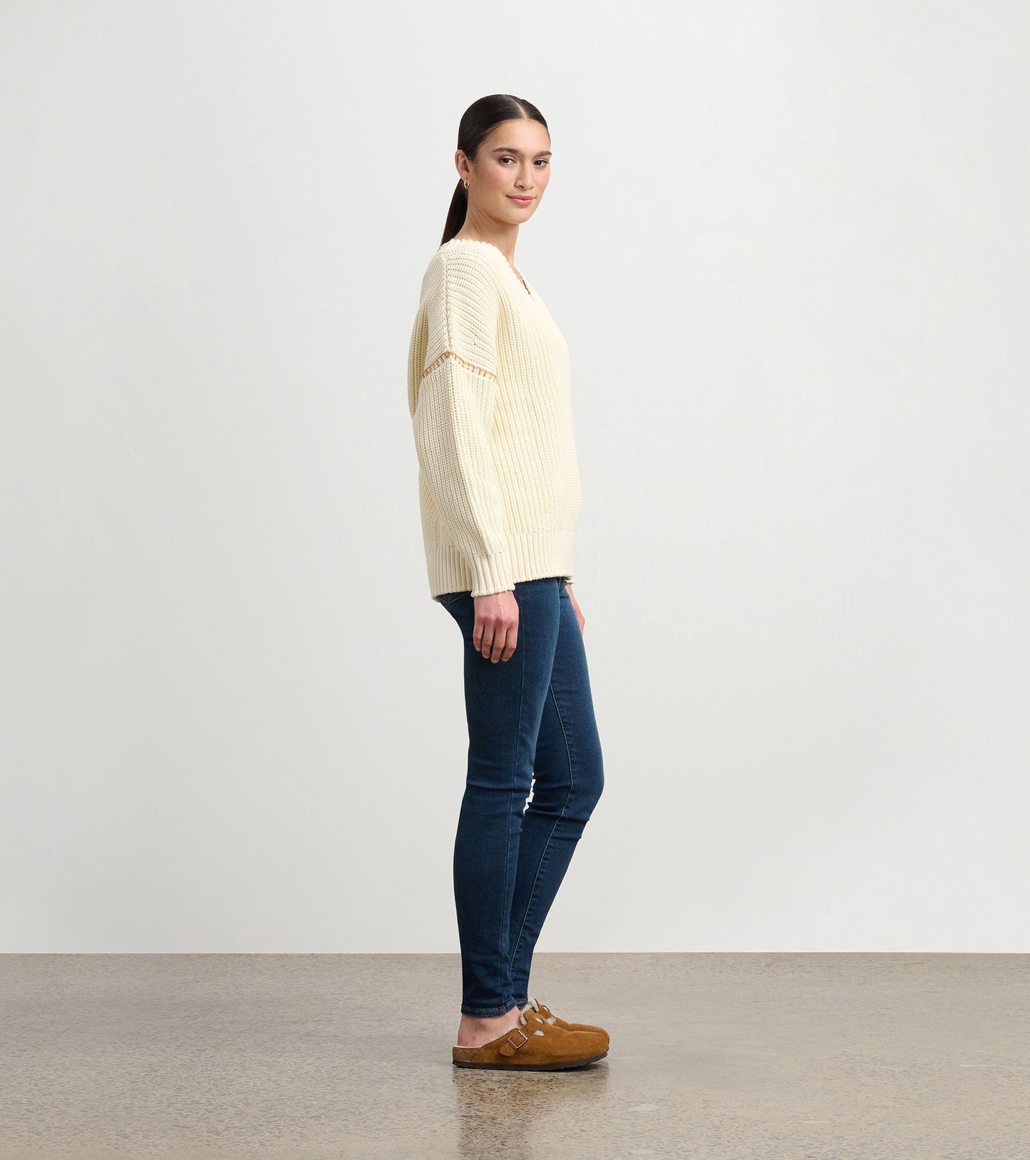 V-Neck Slouchy Jumper - Cream