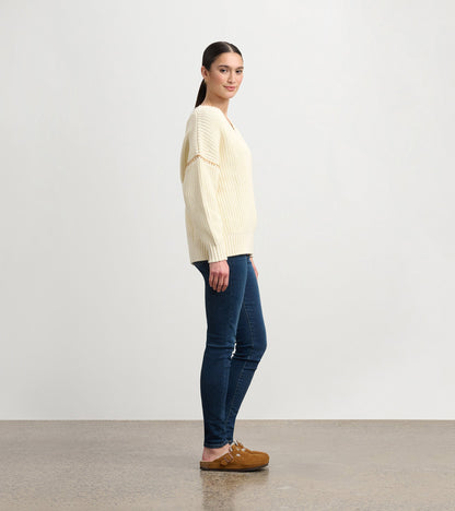 V-Neck Slouchy Jumper - Cream