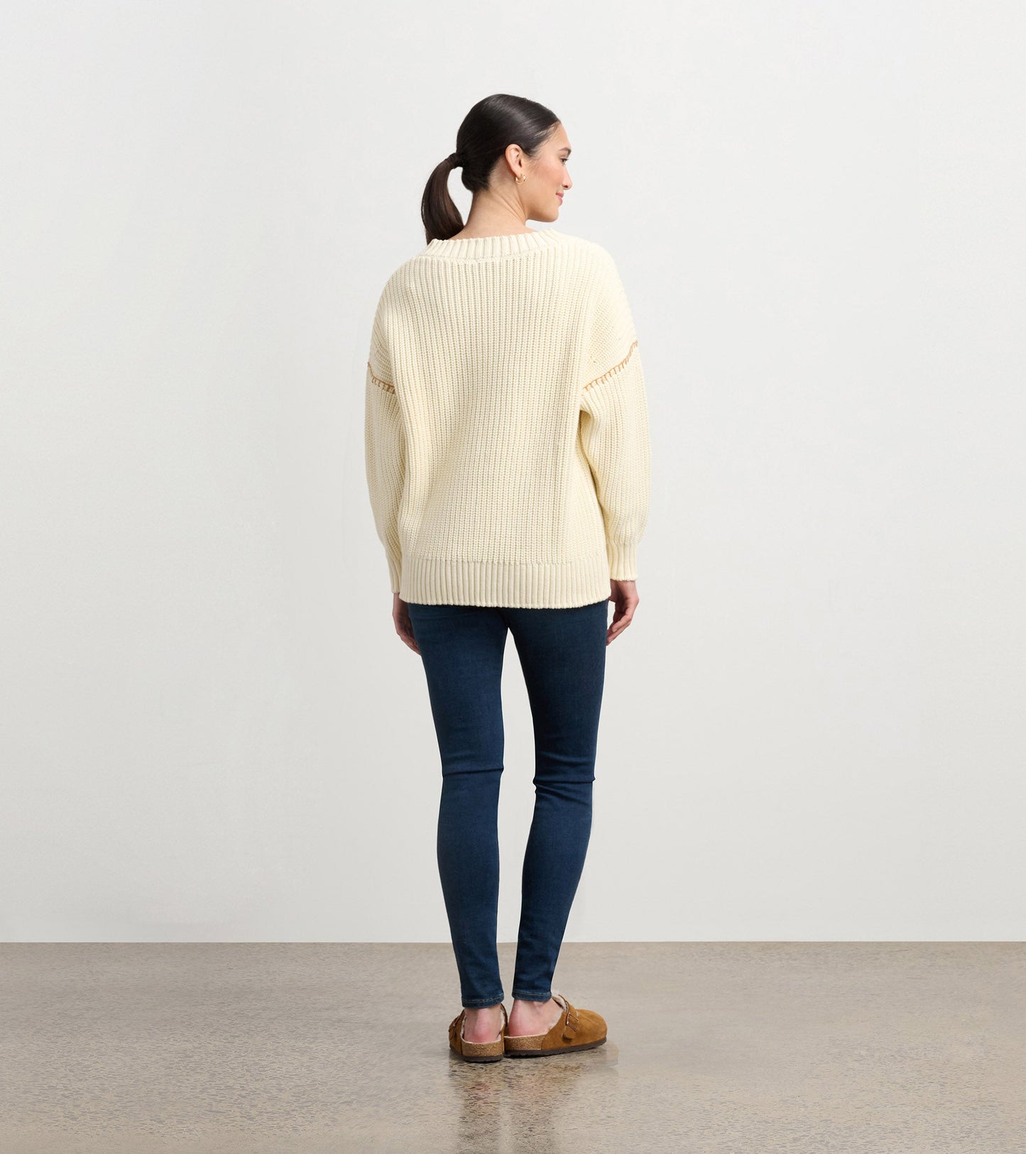 V-Neck Slouchy Jumper - Cream