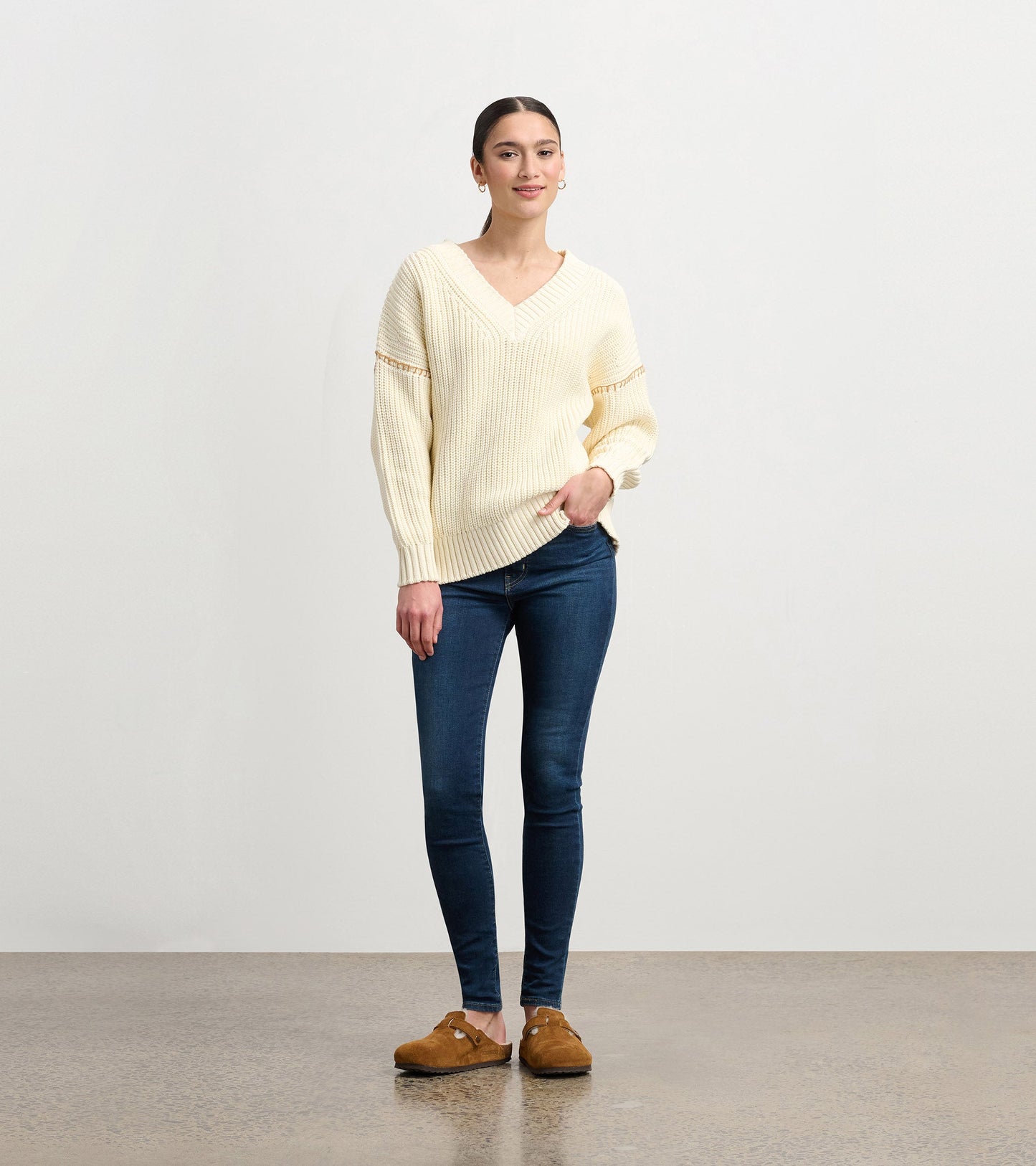 V-Neck Slouchy Jumper - Cream