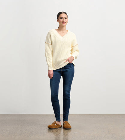 V-Neck Slouchy Jumper - Cream