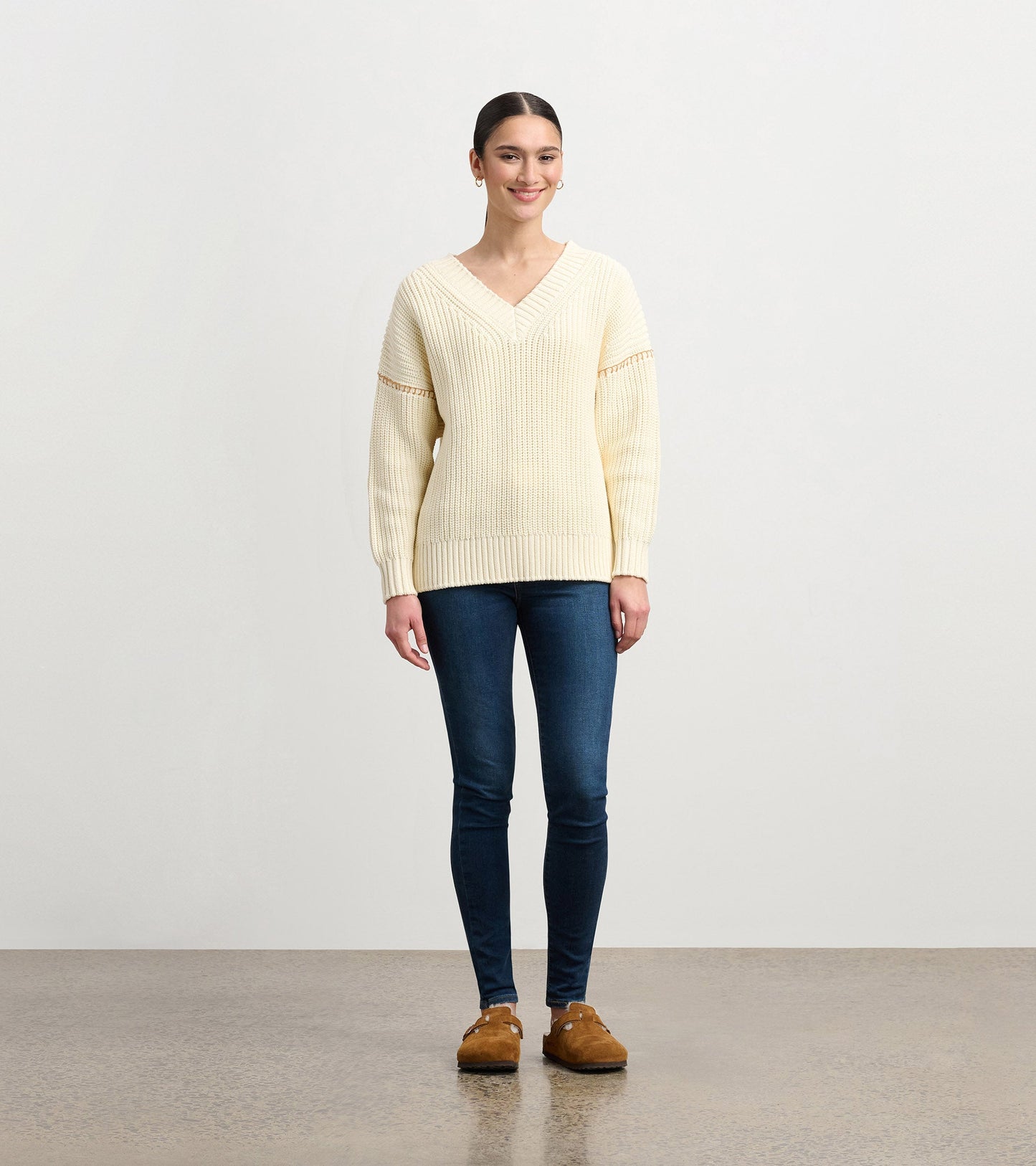 V-Neck Slouchy Jumper - Cream