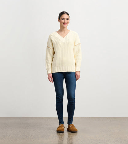 V-Neck Slouchy Jumper - Cream