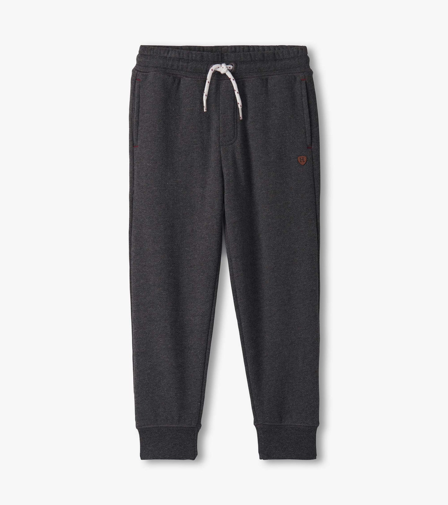 Charcoal melange joggers with elastic waistband, drawstring, and side pockets, designed for comfort and casual wear.
