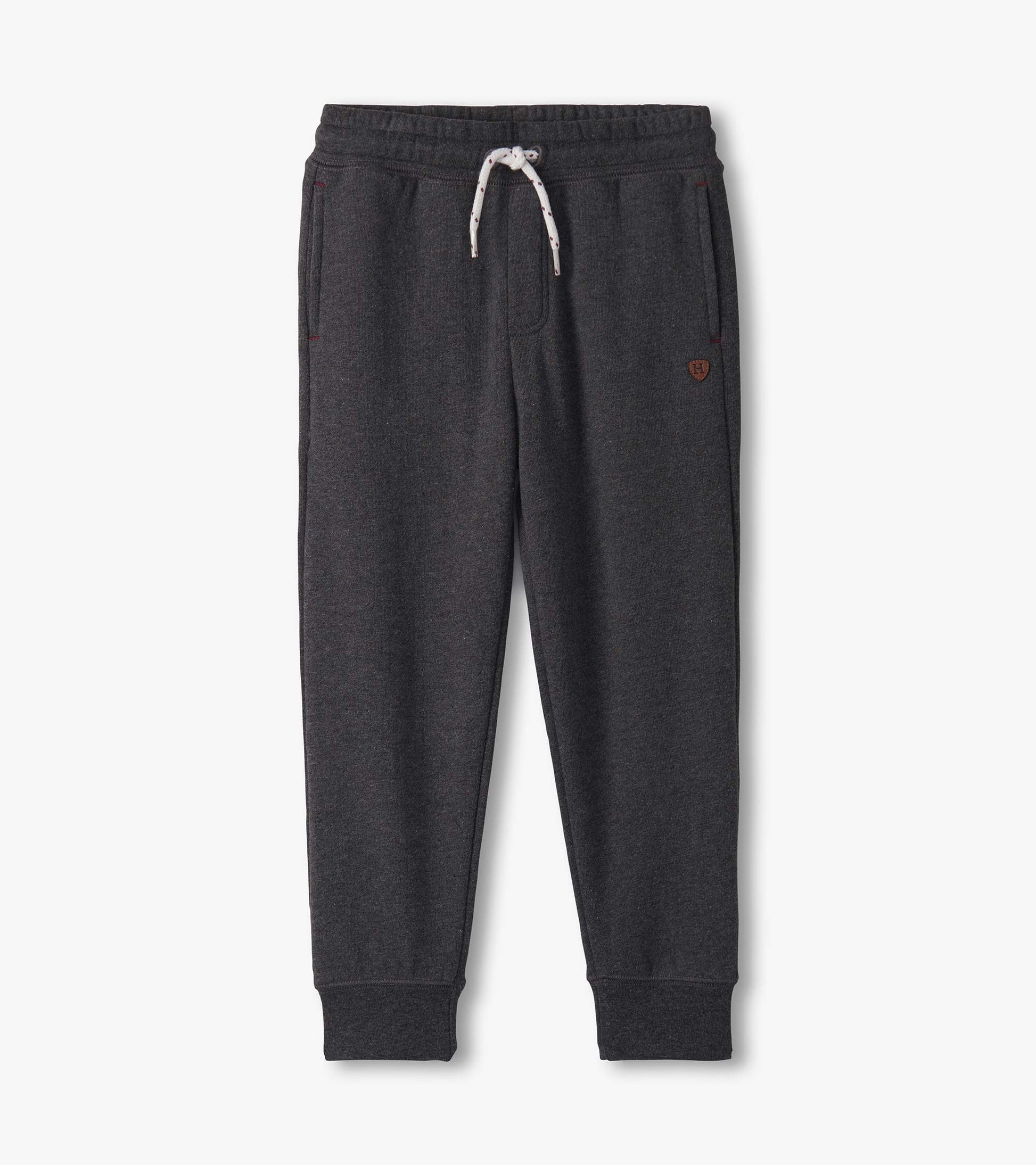 Charcoal melange joggers with elastic waistband, drawstring, and side pockets, designed for comfort and casual wear.