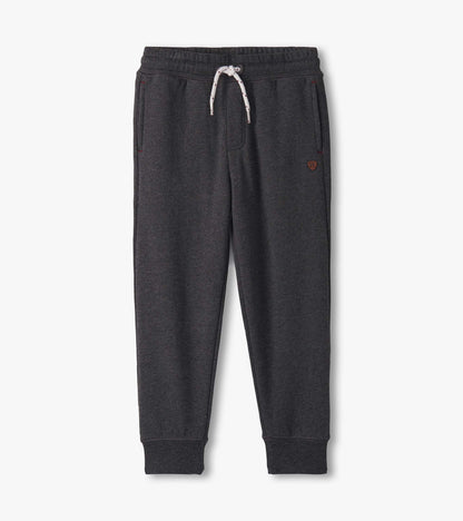 Charcoal melange joggers with elastic waistband, drawstring, and side pockets, designed for comfort and casual wear.