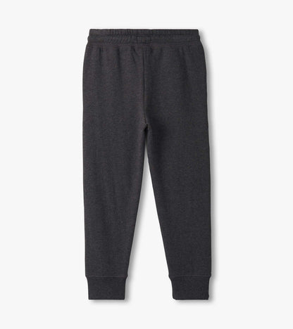 Charcoal melange joggers with an elastic waistband and fitted cuffs, suitable for casual wear.