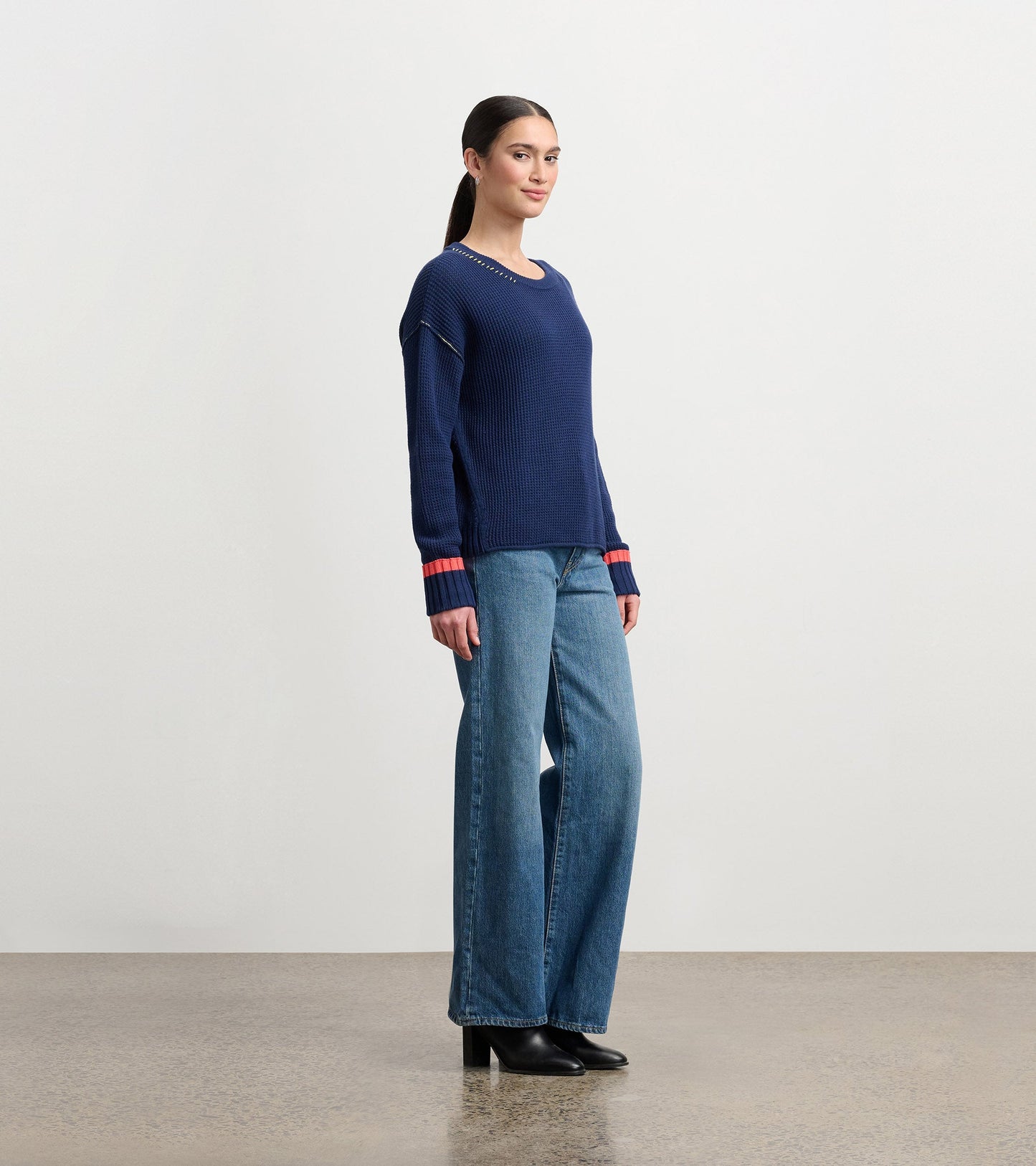 Waffle Knit Jumper - Navy