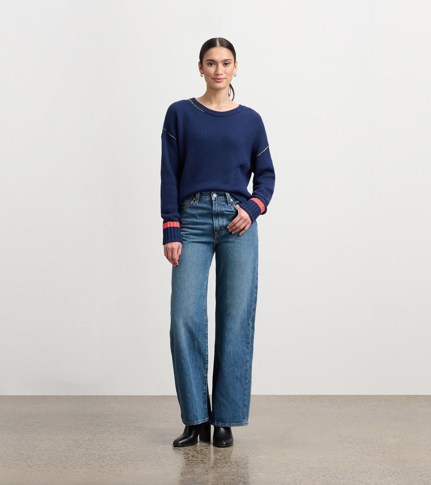 Waffle Knit Jumper - Navy