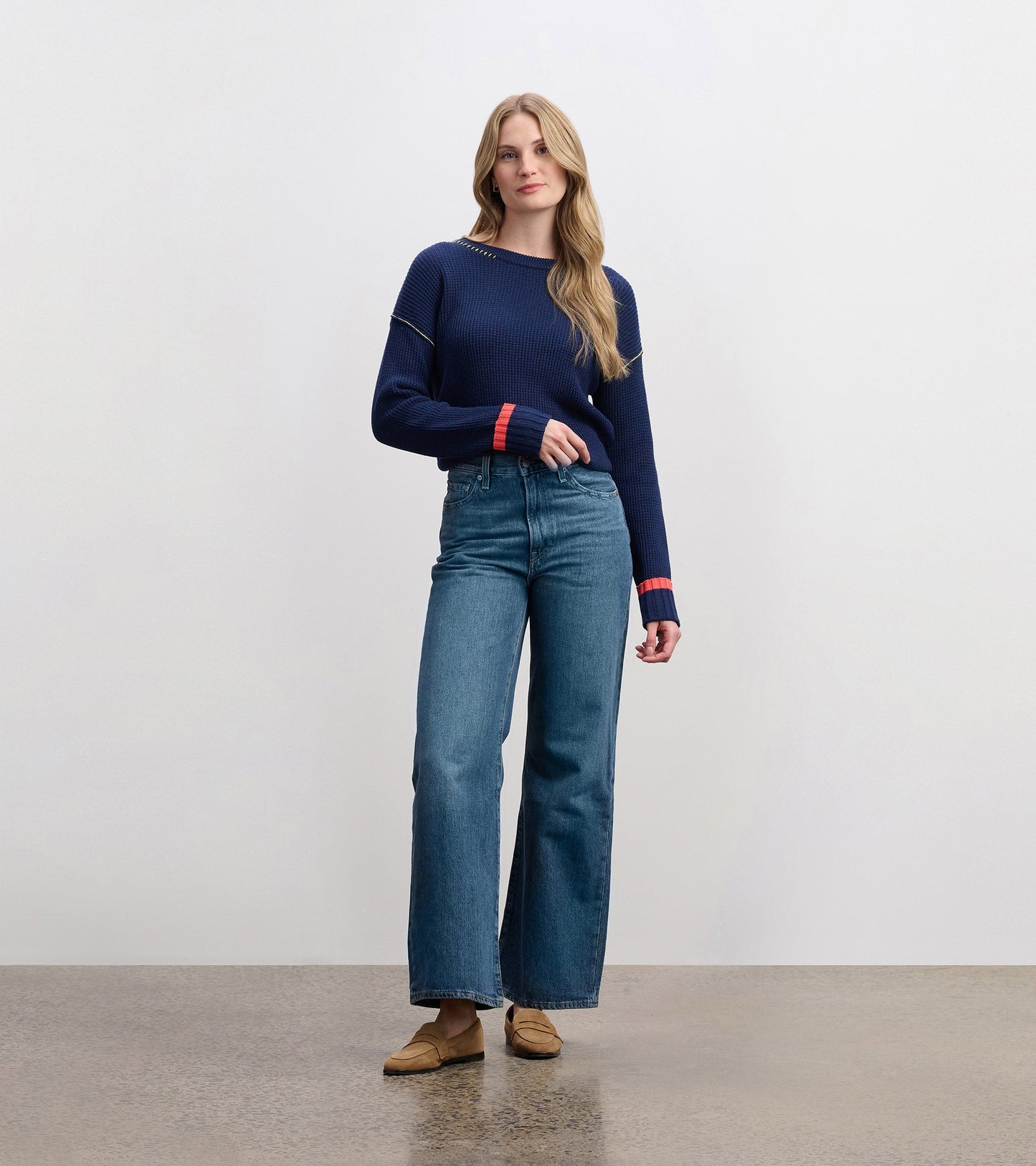 Waffle Knit Jumper - Navy