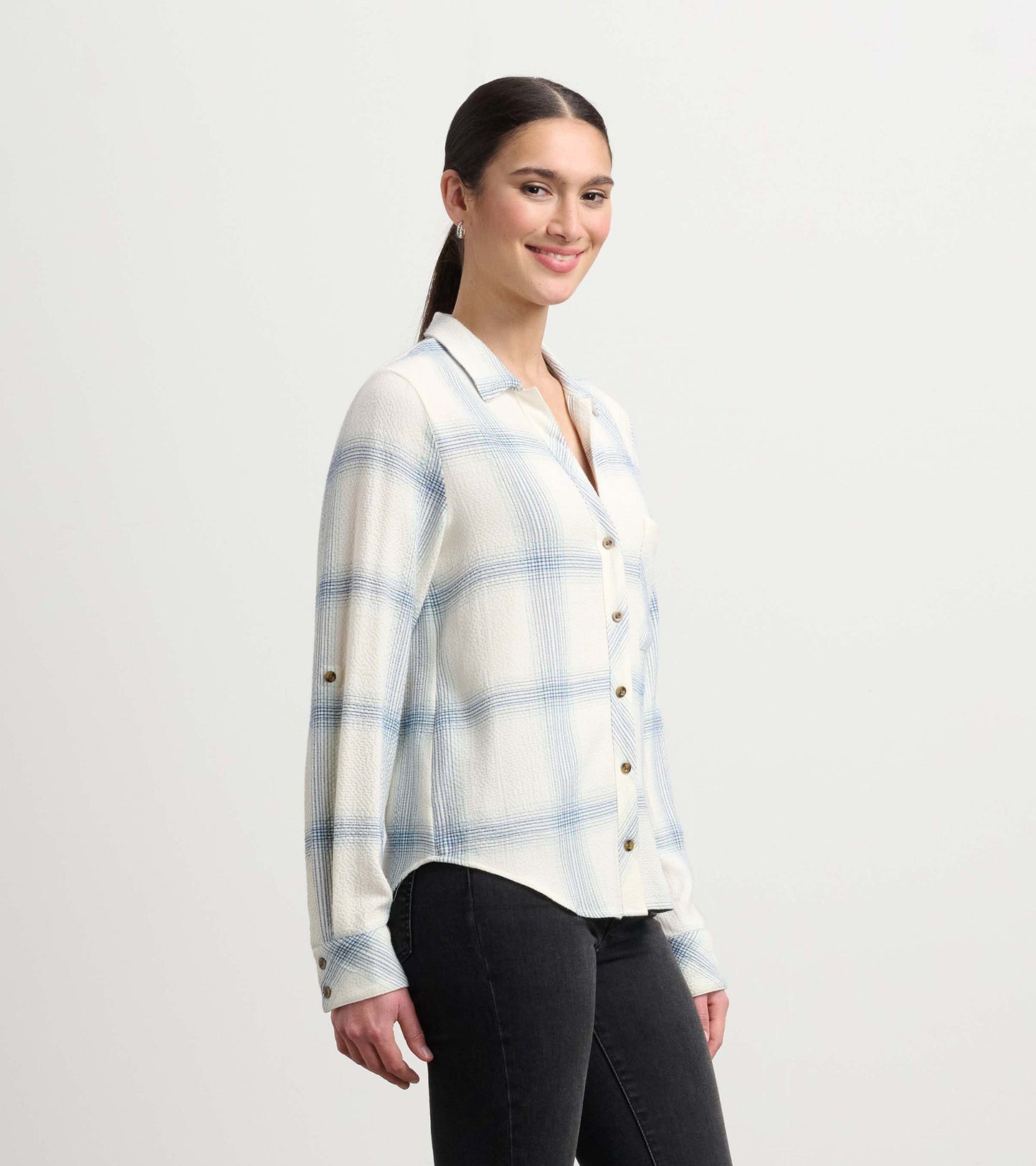 Lila Button Down - Turquoise Plaid