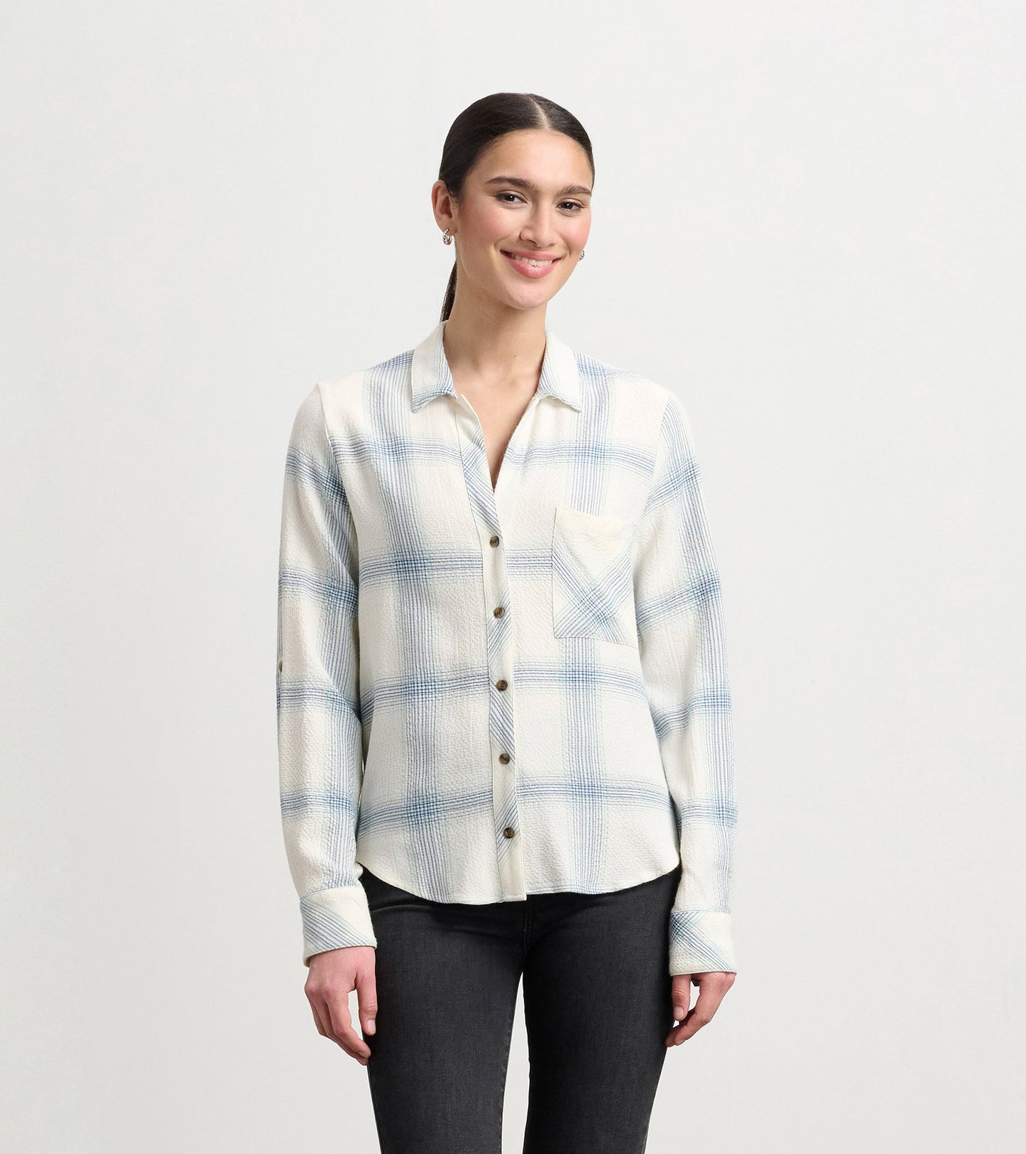 Lila Button Down - Turquoise Plaid