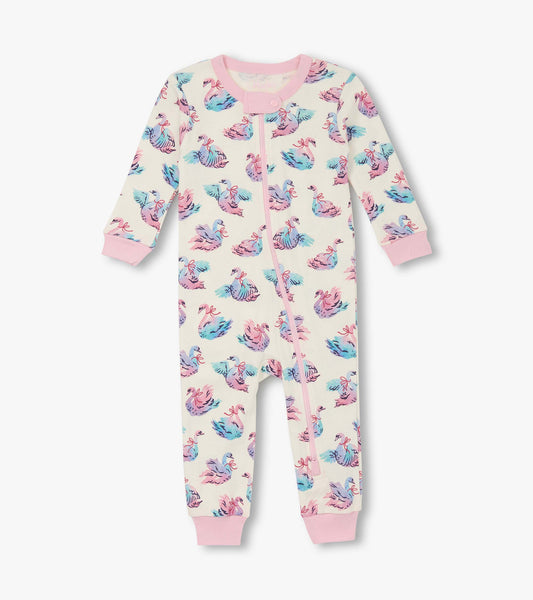 Baby Girls Elegant Swans Cotton Sleeper
