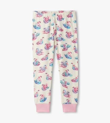 Girls Elegant Swans Cotton Pyjama Set