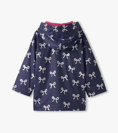 Girls Silver Ribbon Zip-Up Raincoat
