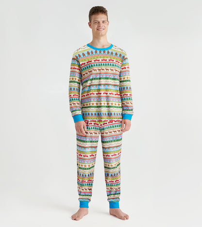 Men's Blue Fun Fair Isle Cotton Pyjama Set