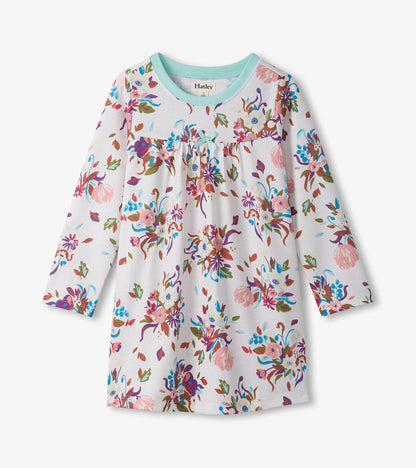 Girls Fall Floral Long Sleeve Nightdress