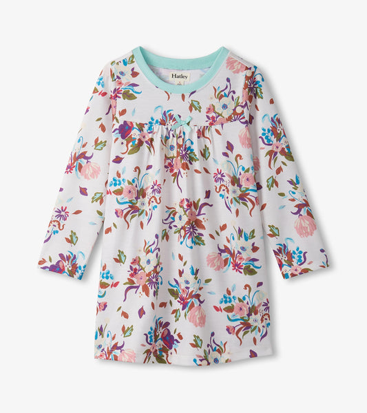 Girls Fall Floral Long Sleeve Nightdress