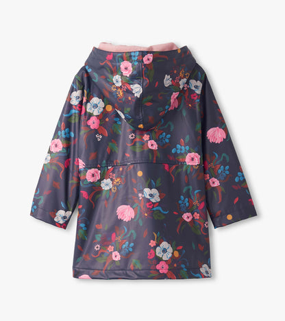 Girls Fall Floral Zip-Up Raincoat