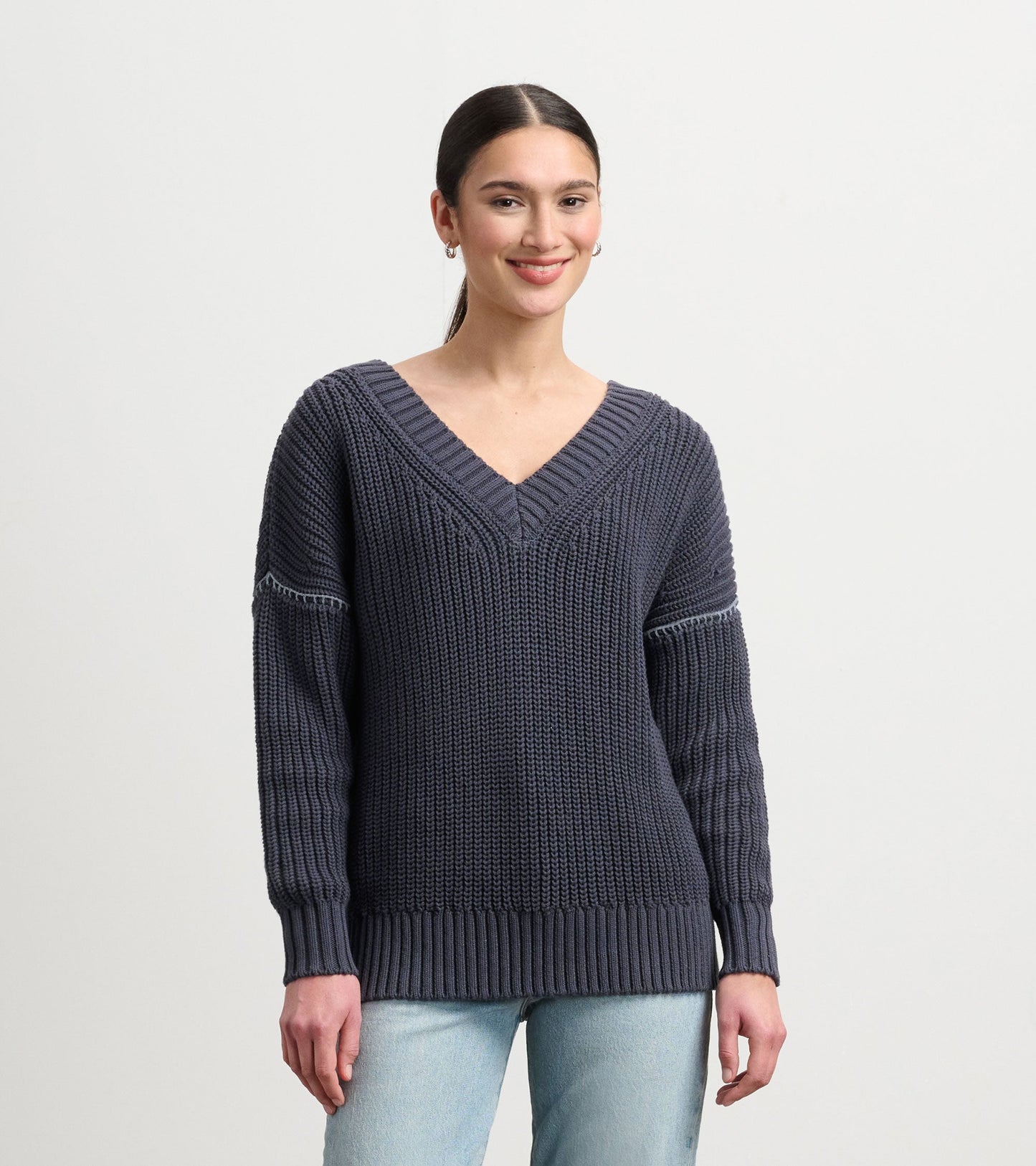 V-Neck Slouchy Jumper - Faded Grey